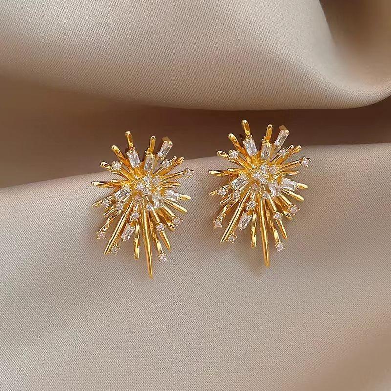 Orecchini a Bottone a Forma di Fuochi d'Artificio Colore Argento Fiori Irregolari Orecchini Insoliti da Donna Bohemien Design Semplice Accessori per Orecchie