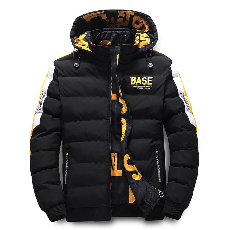 Autumn Winter Men Loose Thick Standing Collar Cotton Jacket Warm Comfortable Padded Thickened Down Jacket Double-Sided Clothes Removable Cap
