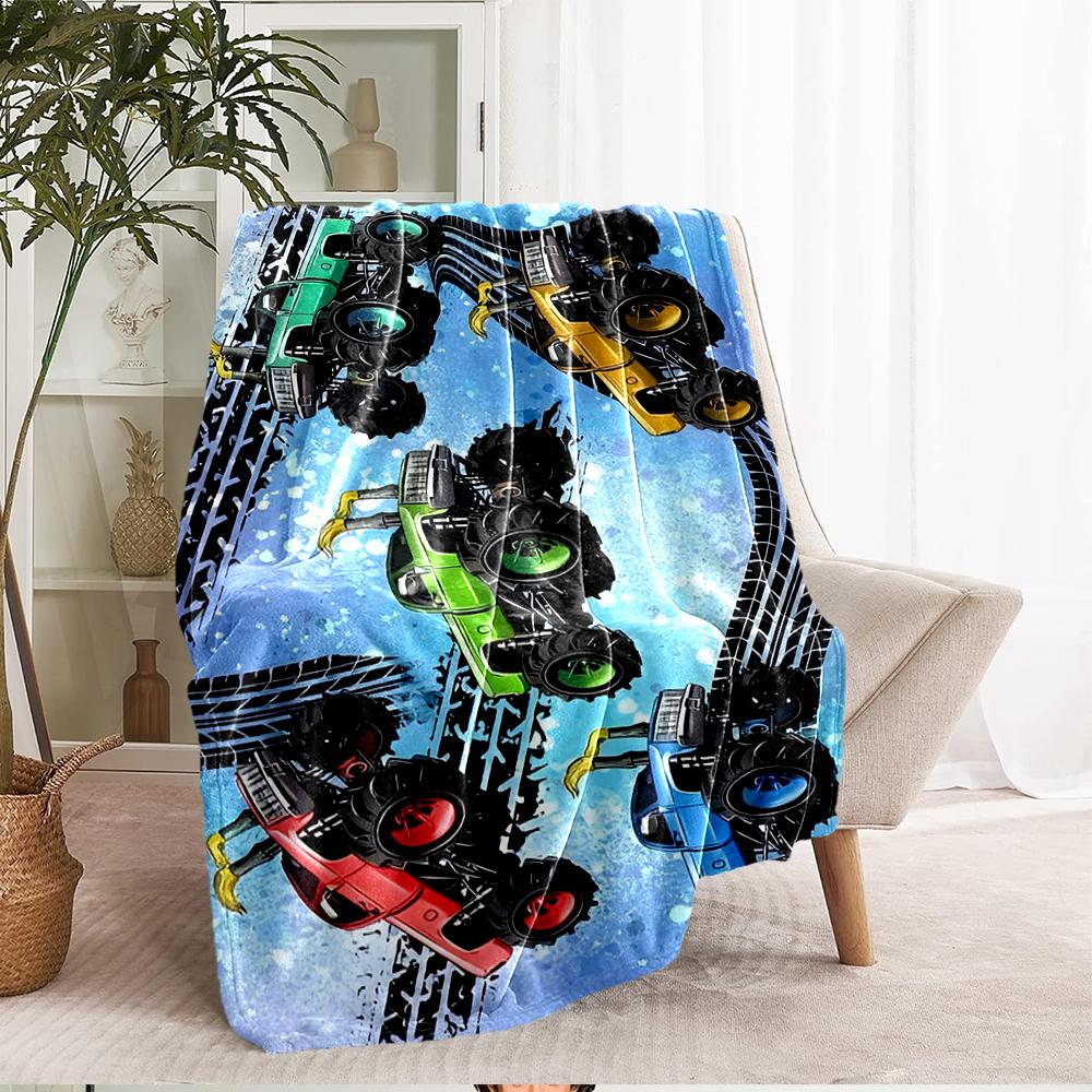 Truck Theme Printed Blanket - Perfect for Couch, Bed, Travel & Outdoor Use | Machine Washable, Cozy & Durable.