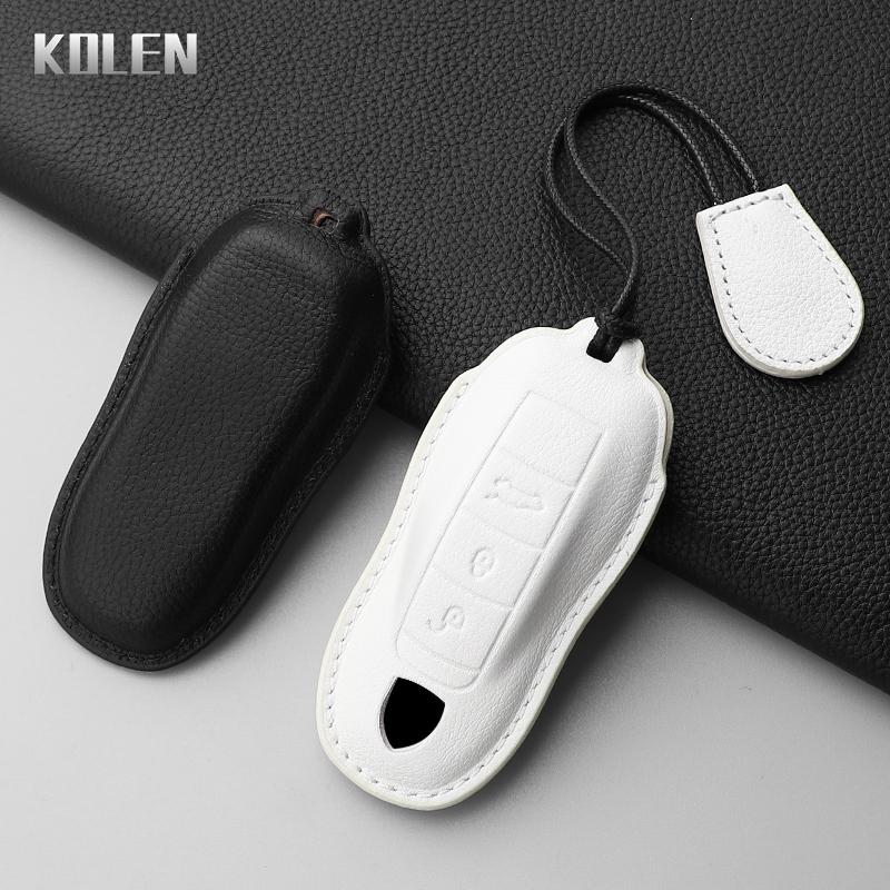 Leather Car Key Case Cover Shell Fob For Porsche Panamera Spyder Carrera Macan Boxster Cayman Cayenne 911 970 981 991 Keychain
