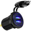 12V-24V Car Cigarette Lighter Socket Dual QC3.0 Charge USB Blue Light Waterproof