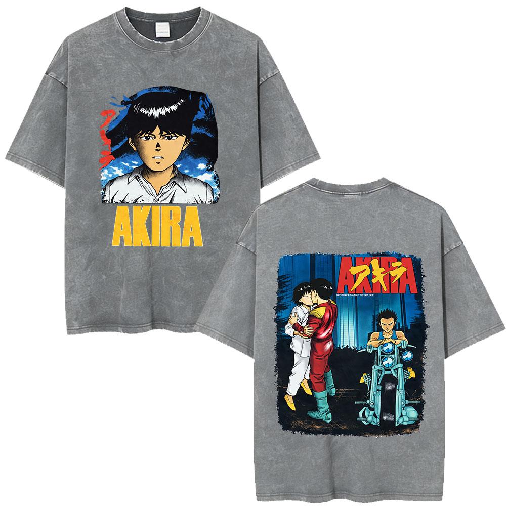 Anime Akira Vintage Washed T Shirts 90s Manga Shotaro Kaneda Graphic Tshirt Men Women Clothing Cotton Casual Oversized Tshirts