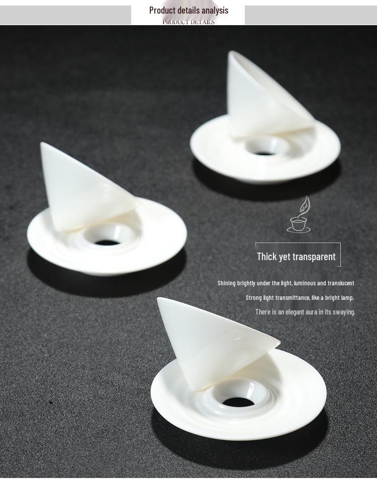 Bamboo Hat Jade Porcelain Tea Cup, Small Ceramic Kung Fu Tasting Cup, White Porcelain Gratitude Water Drop Cup