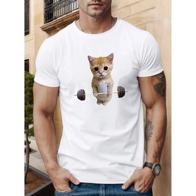 Kätzchen Baumwolle T-Shirt Lässig Sportlich Lustig Fitnessstudio Training Muskel Weiß Kurzarm