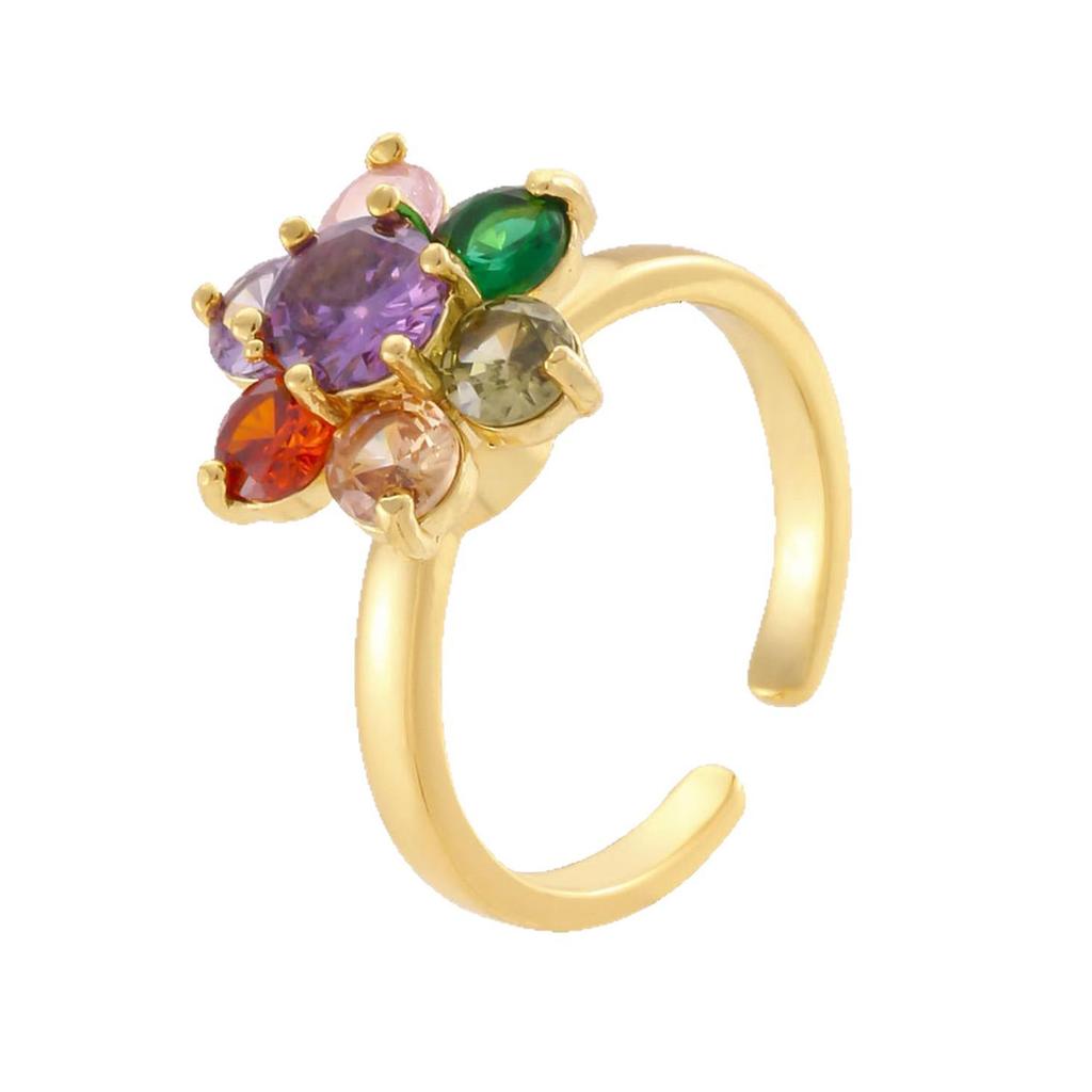 Rotatable Flower Ring with Micro-inlaid Colored Zirconia - Adjustable and Fashionable