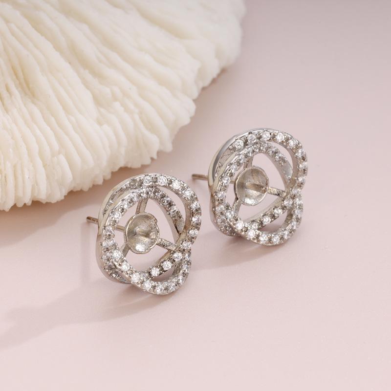 DIY Pearl Accessories, Copper-plated K Gold Classic Micro-inlaid Zircon Stud Earrings Empty Holder Work In Progress Earrings Jewelry