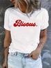 Womens Casual Short Sleeve TShirt with Red Bious Letter Print Breathable Round Neck Harajuku Sleeve Casual Aesthetic Clothes