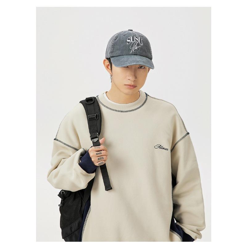 Lässiges Vintage Herren-Sweatshirt mit kontrastfarbenen Flicken, langen Ärmeln und Rundhalsausschnitt