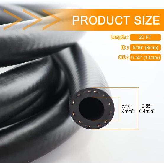 Fuel Line NBR Fuel Line Hose Rubber Push On Fuel Hose For Small Engines (5/16 ID, 20 Feet)