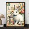 Flowers and Rabbit Full Diamond Painting Set, 5D Colorful Round Gemstone DIY Cross Stitch Decoration Home Wall Mural