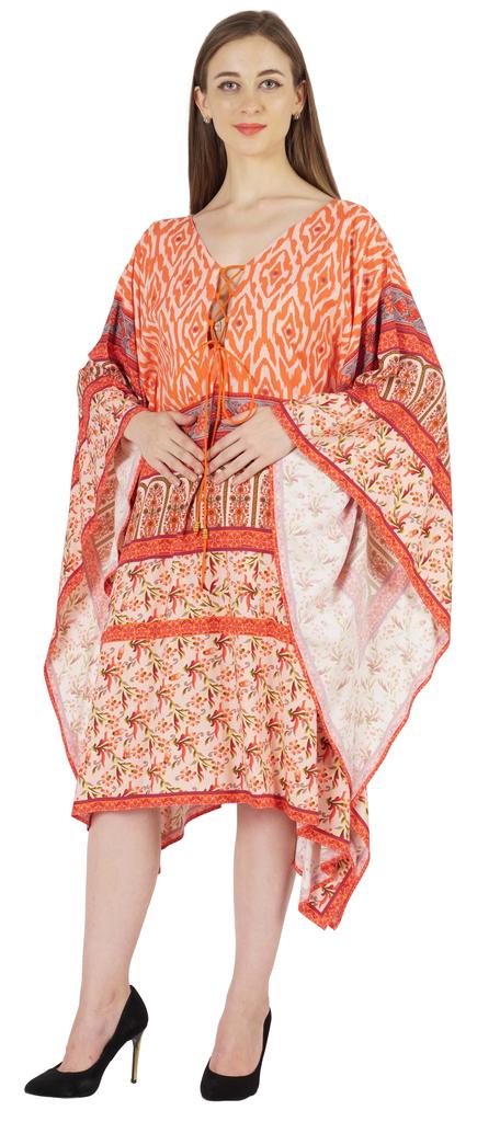 Moomaya Printed Short Turkish Kaftan For Women's Sexy Kaftan Evening Gown Beachwear