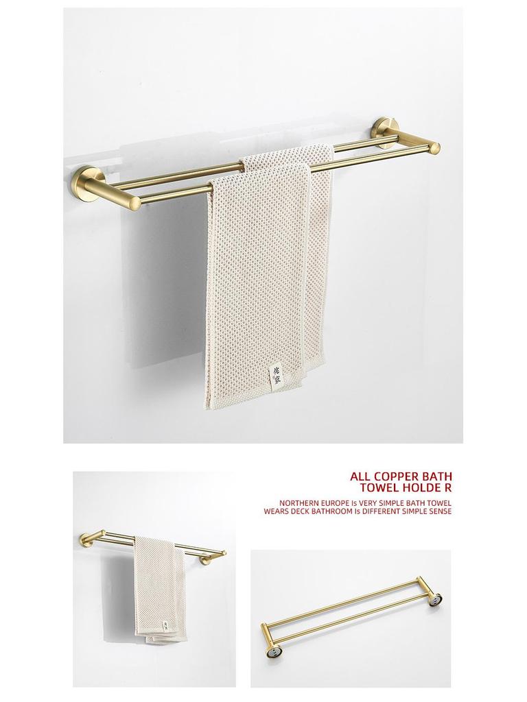 Gold Brushed Stainless Steel Bathroom Set: Towel Rack, Toilet Paper Holder, Storage Shelf, Clothes Hook, No Drill.