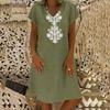 Versatile Women's Baggy Loose Short Sleeve V-neck Linen Kaftan Madi Dress Perfect For Daily Wear And Beach Outings