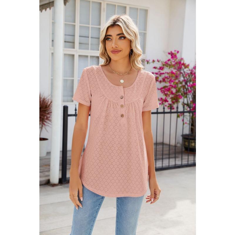 YYFS Dámská móda Ležérní Léto Jaro Jednobarevné halenky a košile s krátkým rukávem a výstřihem do O