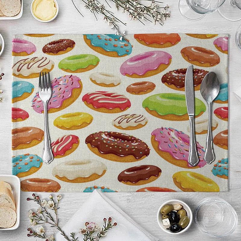 

Cake Plate Mat Donuts Pattern Placemat Dining Table Mat Tea Coaster Linen Pad Cup Mats Home Decor Manteles Individuales 2pcs 30x45cm