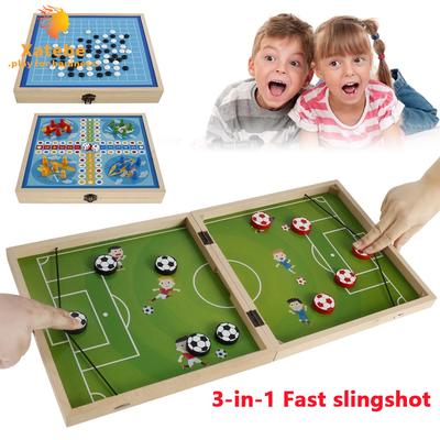 Faltbarer 3-in-1 Tischfußball Winner Brettspiele Tischhockey Spiel Katapult Schach Fliegendes Schach Interaktives Spielzeug für Eltern und Kinder Party Spiel