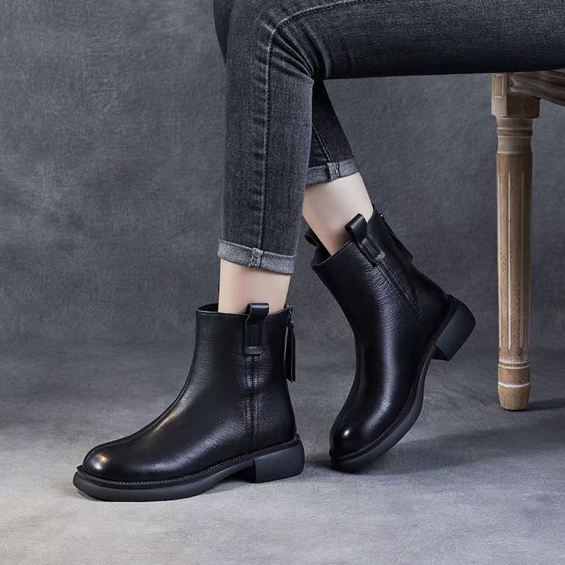

Soft leather boots women s autumn and winter boots 2025 new mid-heel soft-soled zipper winter velvet soft leather soft-soled fashion boots 40