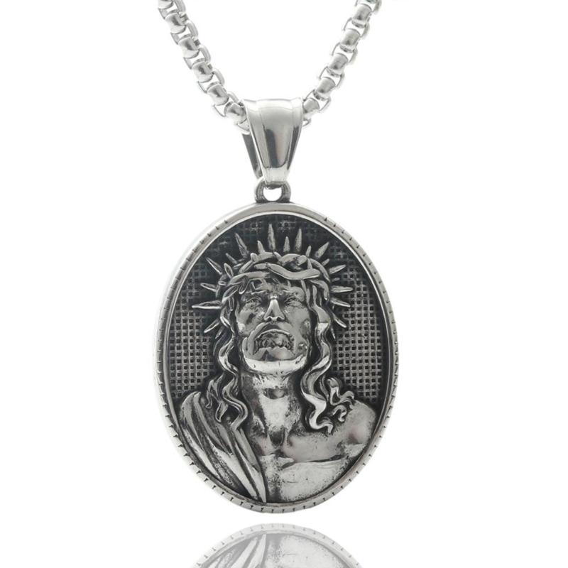 Men's Stainless Steel Neckchain Hip Hop Necklace with Unique Religious Pendant Charm Designing Fashionable Jewelry