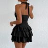 Moda Donna Colore Sexy Attillato Vestito Ruffle Corto Vestito da Festa Vestito a Spallina