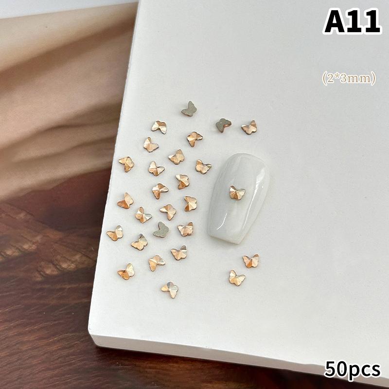 50Pcs Champagne Nail Art Rhinestone 1-6Mm Flatback Glass Crystal Gems Hotfix Nail Diamond Mixed Sizes Nail Charms