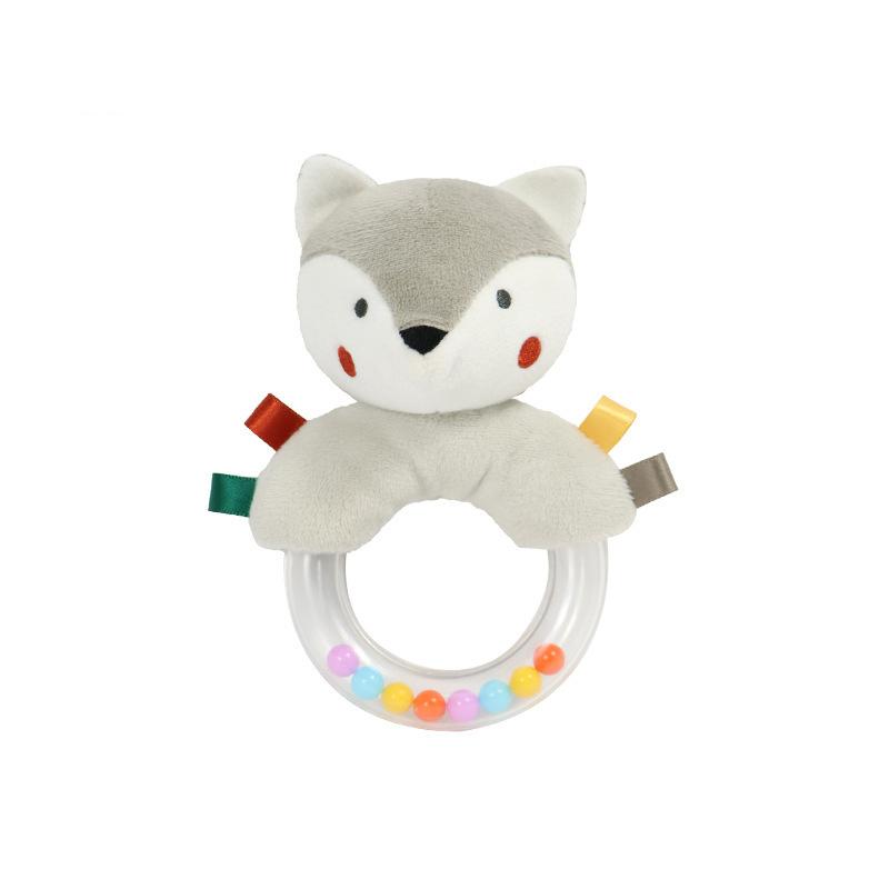 Baby Soothing Cartoon Animal Hand cranked Bell Plush Doll Color Bead Hand held Bell 0-1 Year Old Grip Handshake Ring Toy