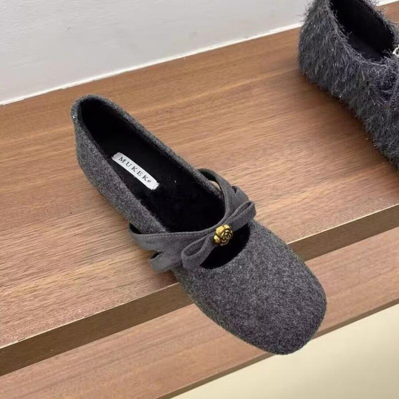 Gentle Mary Jane shoes with skirts Autumn and winter new thick-heeled pumpy fleece shoes