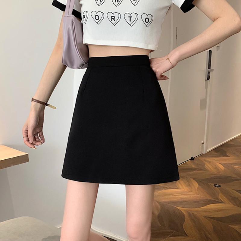 

2025 Черная юбка миди А-силуэта большого размера - Летняя облегающая и универсальная женская одежда S чёрный