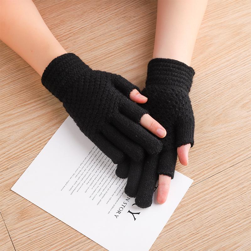 Korean-Style Touchscreen Gloves for Men & Women - Warm Velvet, Winter Cycling, Cute Wool Design, Five-Finger Fit, Ideal for Students