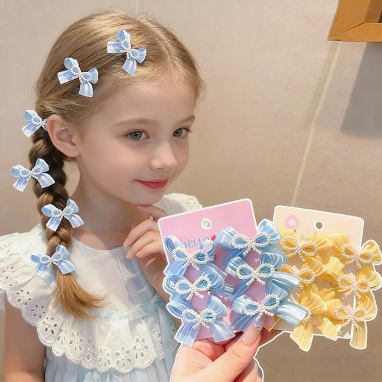 6Pcs Girl Hairpin Hand-Sewn Bow Hair Clip with Imitation Pearl Beads Macaron Color Safe Scalp-friendly Hairpin Hair Accessories