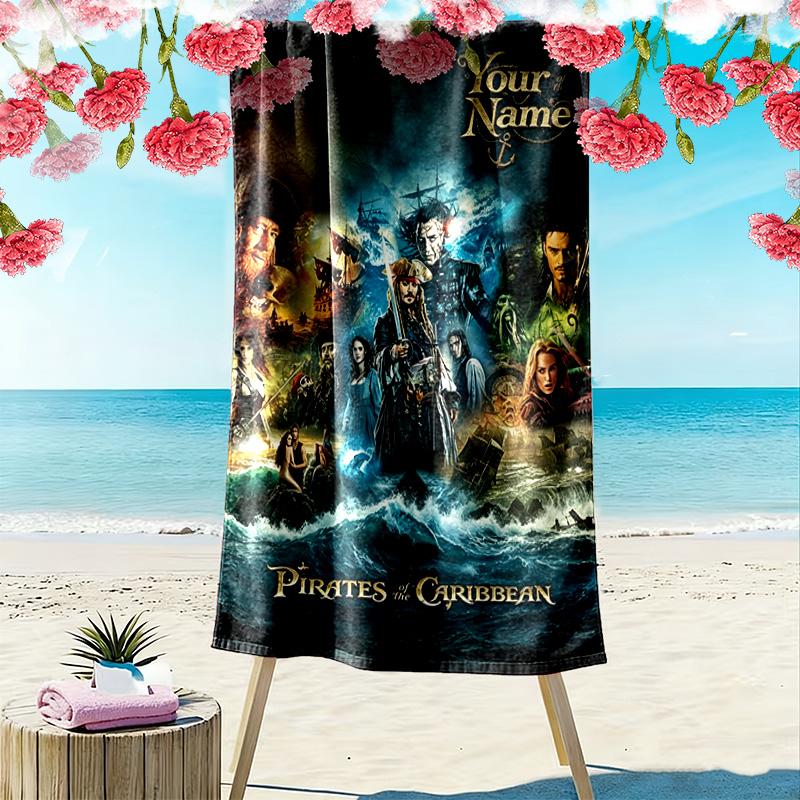 Name Custom Caribean Pirates Print Beach Towel, Large Soft Quick Dry Towel for Beach Camping Swimming