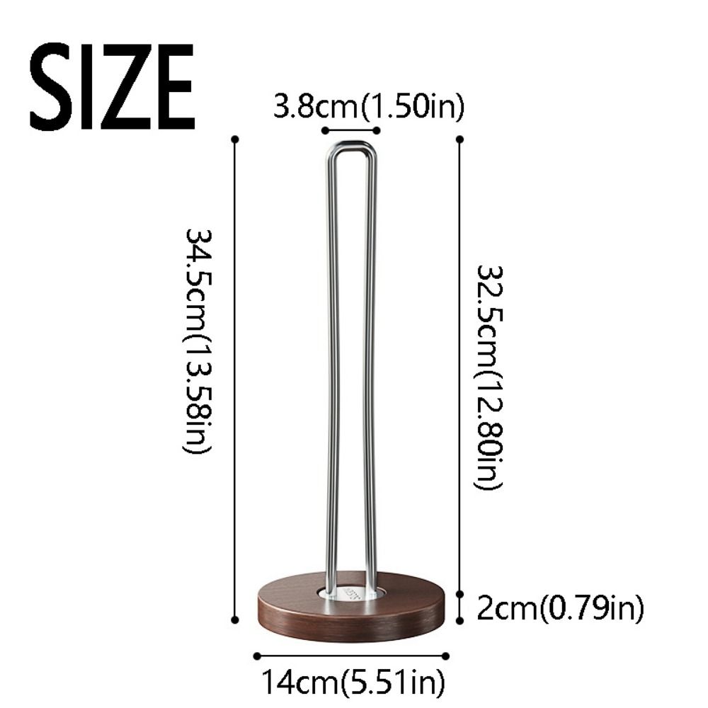 Stainless Steel Paper Towel Stand Wooden Base One-Handed Tear Paper Towel Rack Durable Non-Slip Wood Paper Towel Holder Kitchen