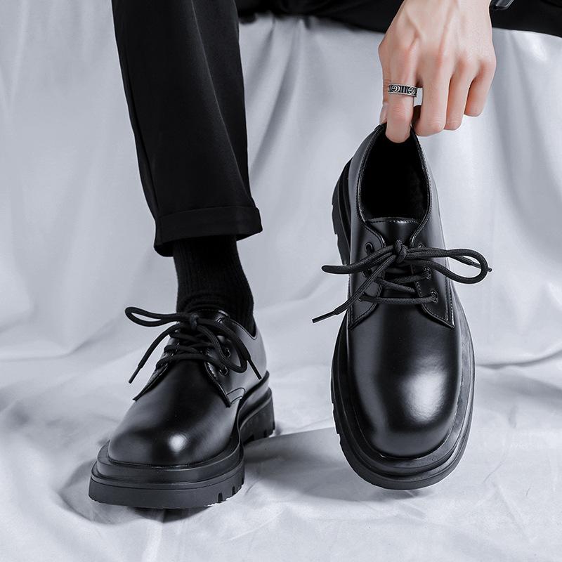 Men's shoes 2025 British style black casual leather shoes men's business dress big head work tide shoes 59011-R