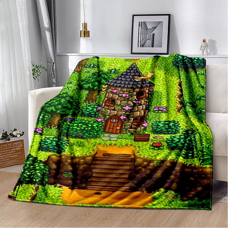 3D Stardew Valley Farm Map Game Cartoon Blanket,Soft Throw Blanket for Home Bedroom Bed Sofa Travel Picnic Cover Kids Gift