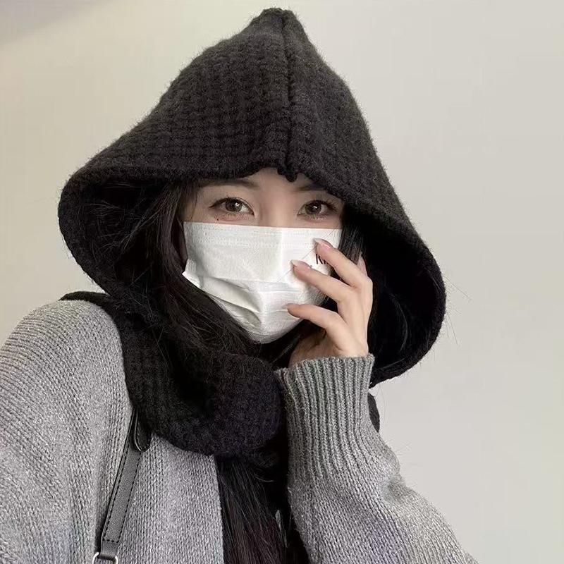 Scarf Integrated Warm Autumn And Winter Hooded Shawl Hat Dual-Purpose Knitted Scarf Wool Hat