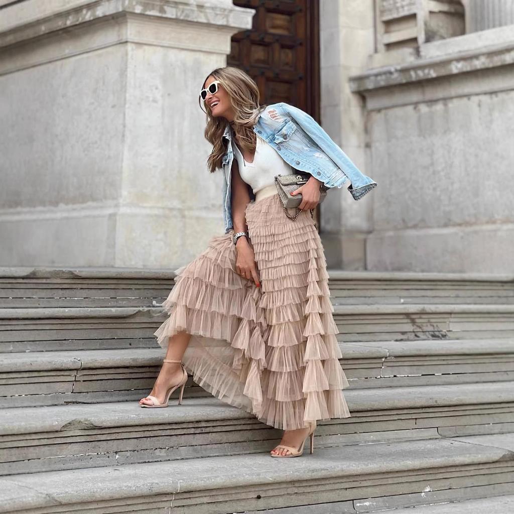 2026 Summer Fashion Mesh Layered Skirt for Women - Europe & America Collection