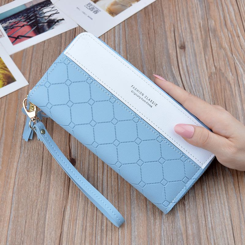

Women s Long Zipper Plaid Clutch Wallet with Tassel - Large Capacity Card Holder & Phone Bag синій