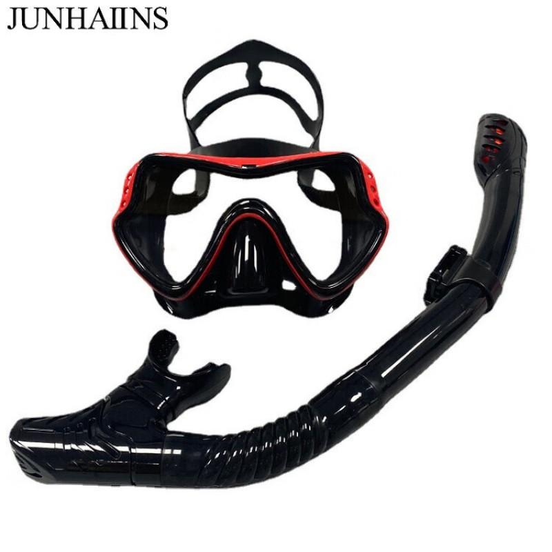 Adult Snorkeling Mask Dry Snorkel Set Pool Sea Diving With Anti-Fog Tempered Glass Silicone Frame