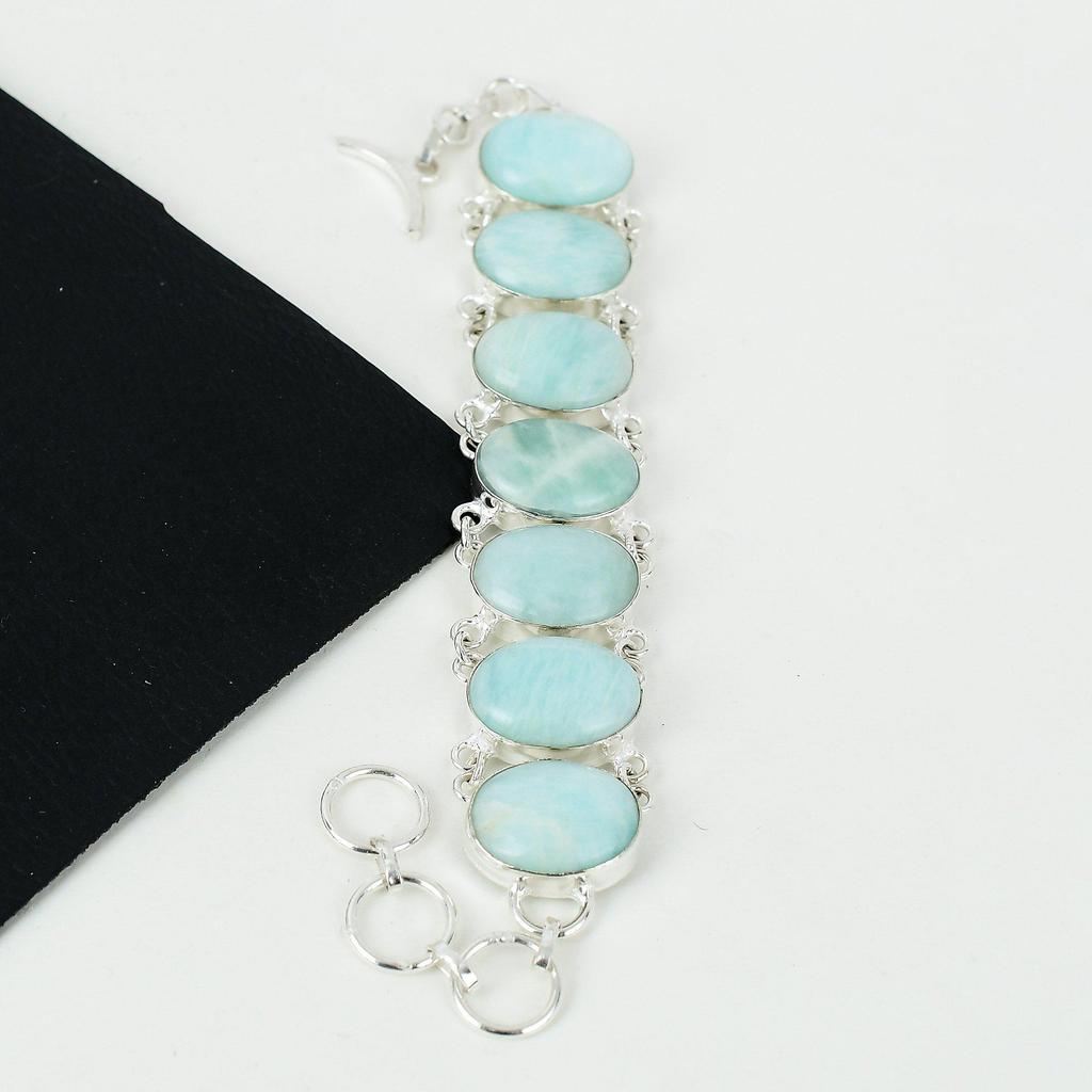 Natural Amazonite Gemstone Handmade 925 Sterling Silver Bracelet, Amazonite Bracelet For Wife , Unisex Bracelet, Mother's Day Gifts