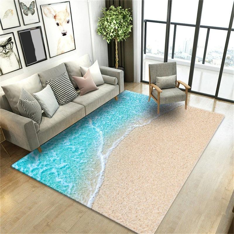 Beach Waves 3D Printed Carpets for Living Room Kids Room Rug Kitchen Mat Floor Carpets Modern Entrance Mat Home Bathroom Rugs
