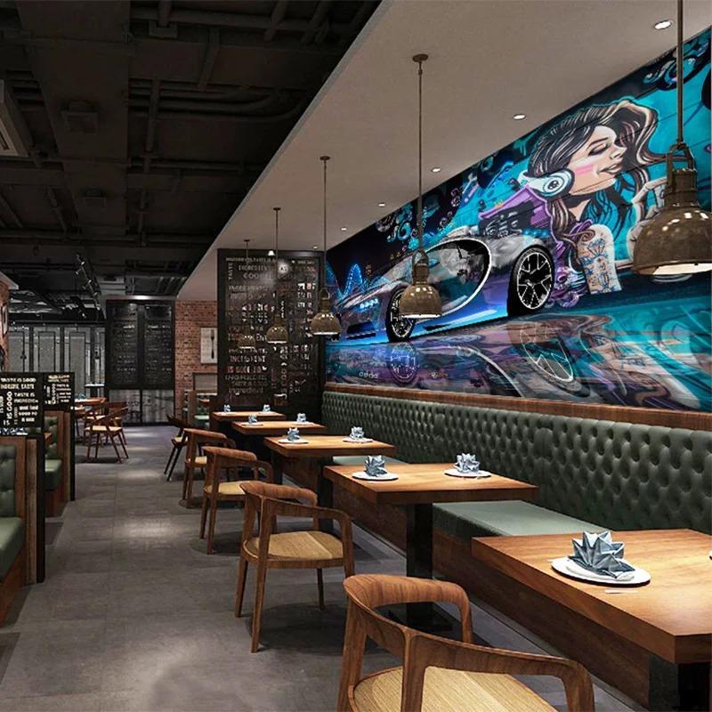 Modern Creative Street Graffiti Wall Mural Sports Car Wallpaper Restaurant Clubs Ktv Bar 3d Wall Paper
