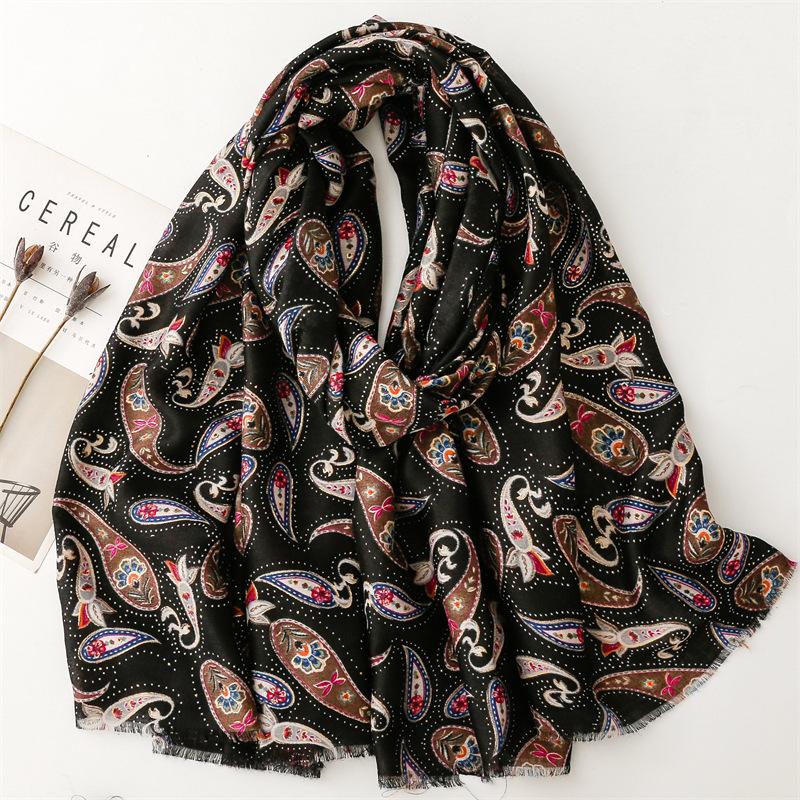 

Зимний люрексовый блестящий платок-шаль с цветочным принтом пейсли и бахромой, из вискозы, высококачественный принт, пашмина, палантин, буфандас, мусульманский хиджаб, 180*90 см