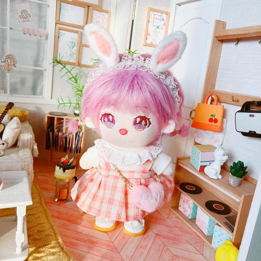 

Linen Cute Doll Lovely Dress Plaid Skirt Mini Plush Doll s Clothes Dressing Game