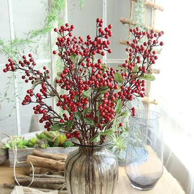 70CM Künstliche Rote Beeren Zweig Weihnachtsbaumschmuck Falsche Stechpalmenblüten Strauß Schaumstoff Obstpflanze Für Haushalt DIY Dekoration