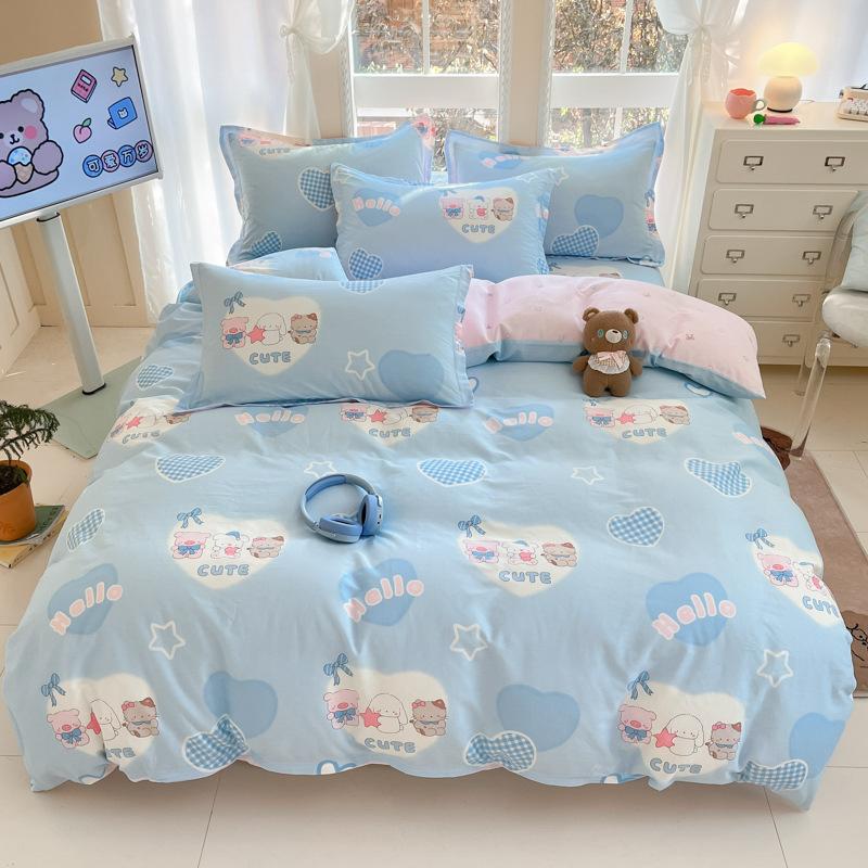 100% Cotton Bed Four-piece Set Skin-friendly Breathable Quilt Cover Bed Sheet Pillowcase Set Pastoral Small Flower