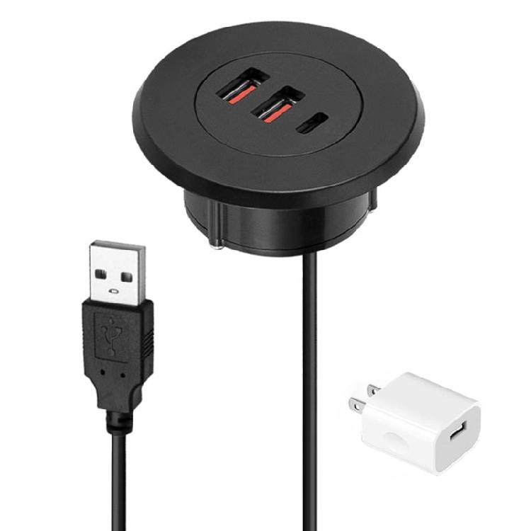 

Office Desk USB Port Expander, 3 Port USB Type C Hub Grommets Hole for Enhances Connectivitys чёрный