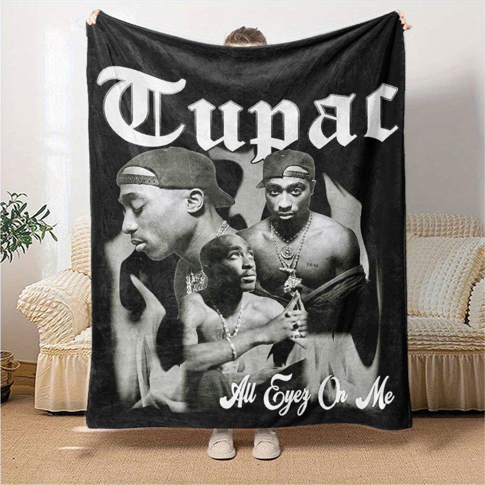 1pc 2Pac Hip Hop Blanket Soft Lightweight All Season Multi Purpose Throw for Sofa, Bed, Office & Picnics, French Style with Iconic Album Art & Quotes