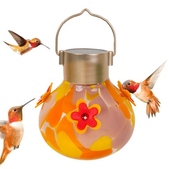 Hummingbird Feeder with Solar Light Water-proof Outdoor Garden Yard Hanging Auto-Lighting Semi-automatic