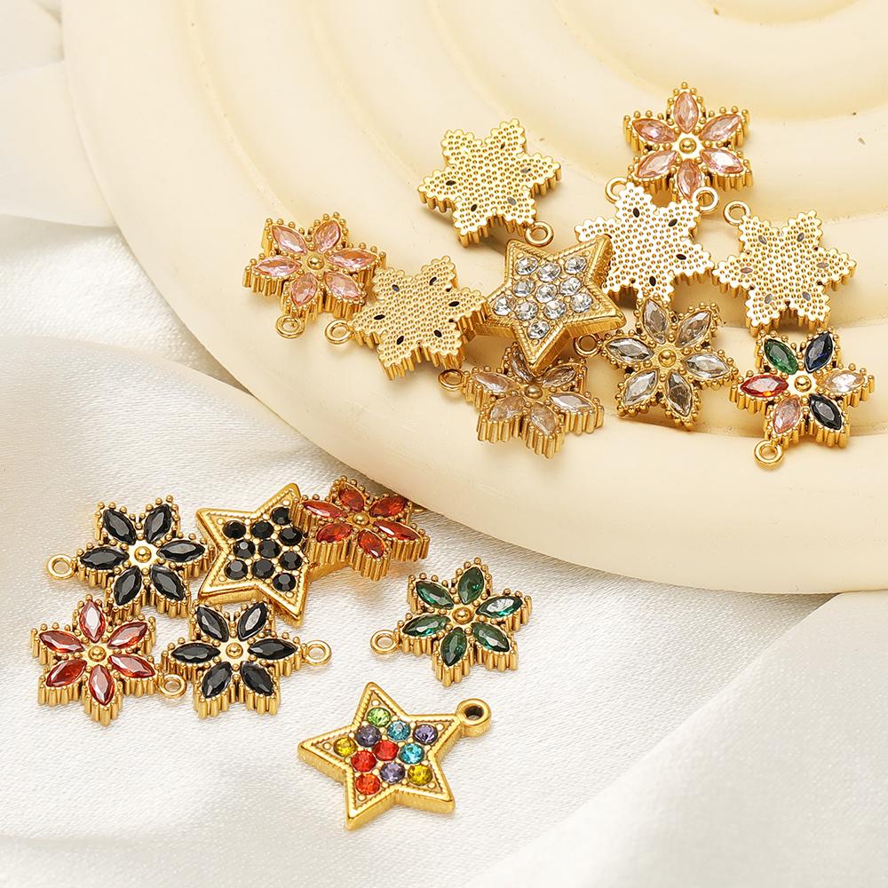 5pcs Stainless Steel Star Snowflake Zirconia Flower Charms for DIY Jewelry Findings Necklace Pendants Bracelet Earrings Making