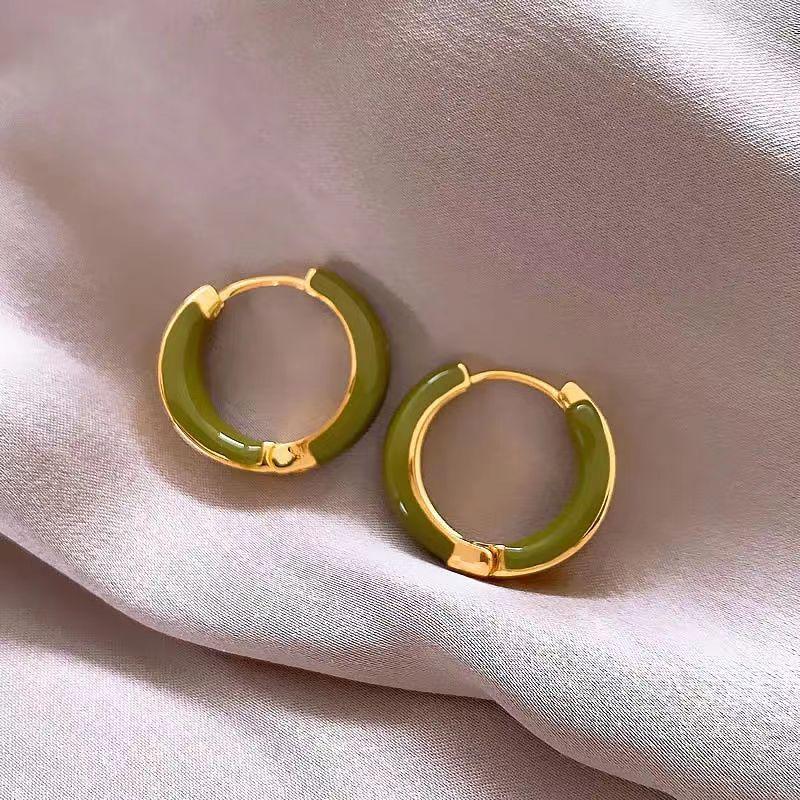 Elegant Hong Kong Style Drip Glaze S925 Silver Ear Hoops - Retro & Exquisite Design for Women
