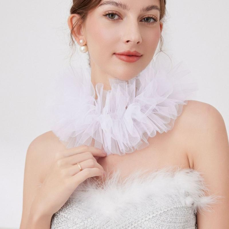 2PCS Lace Courtstyle Ruff Collar for Halloween Costume Accessories Detachable Collar Faux Collar Stage Show Accessories